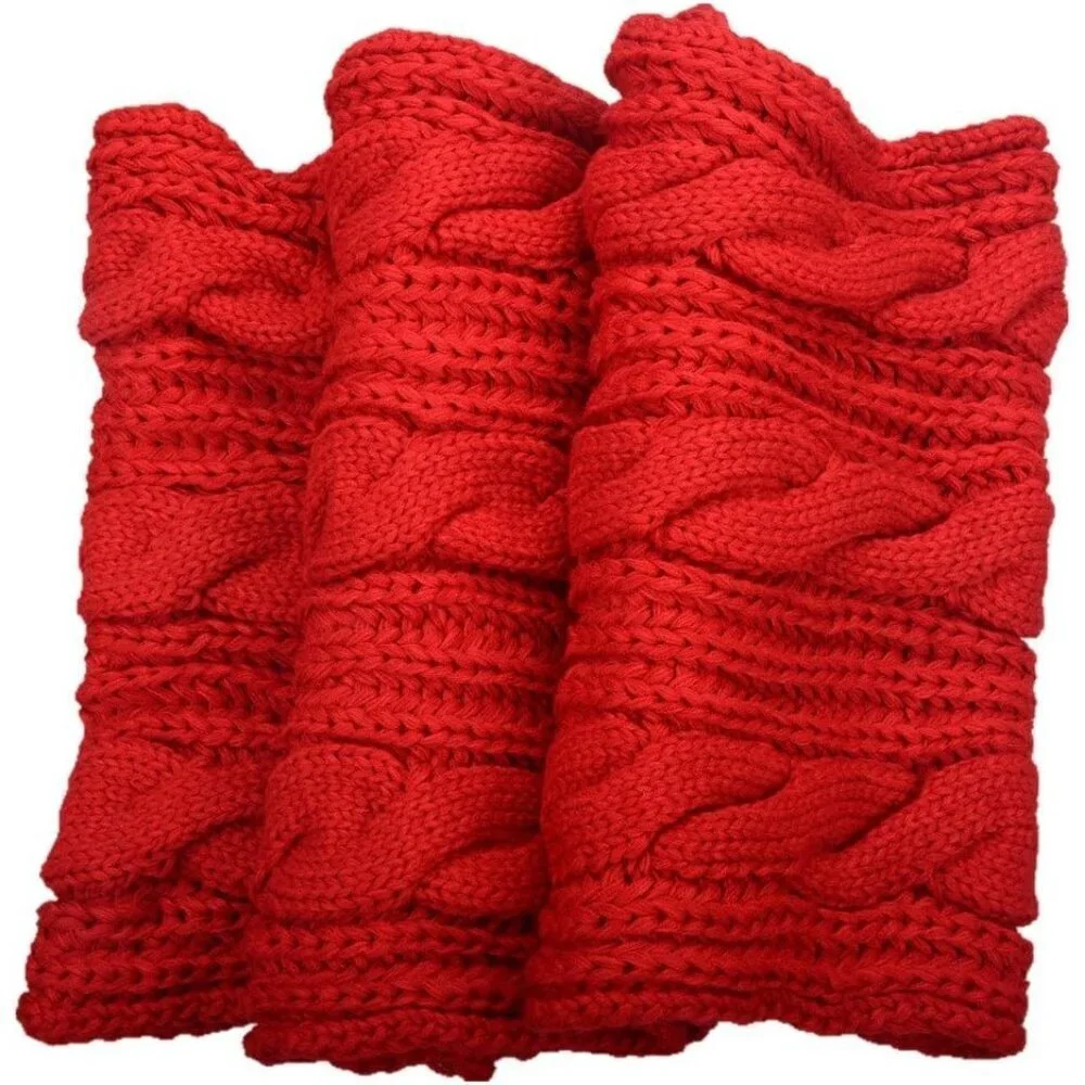 Women's Twist Red Thick Ribbed Knit Winter Infinity Circle Loop Scarf